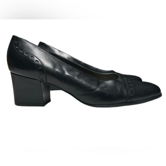 Vintage Leather Black Heels Studio Roma Block Heel Closed Toe Heels Size 8.5 - Picture 7 of 12